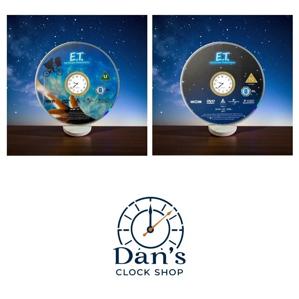 E.T. The Extra-Terrestrial Upcycled DVD Clock with Handmade Wooden Stand, изображение 5