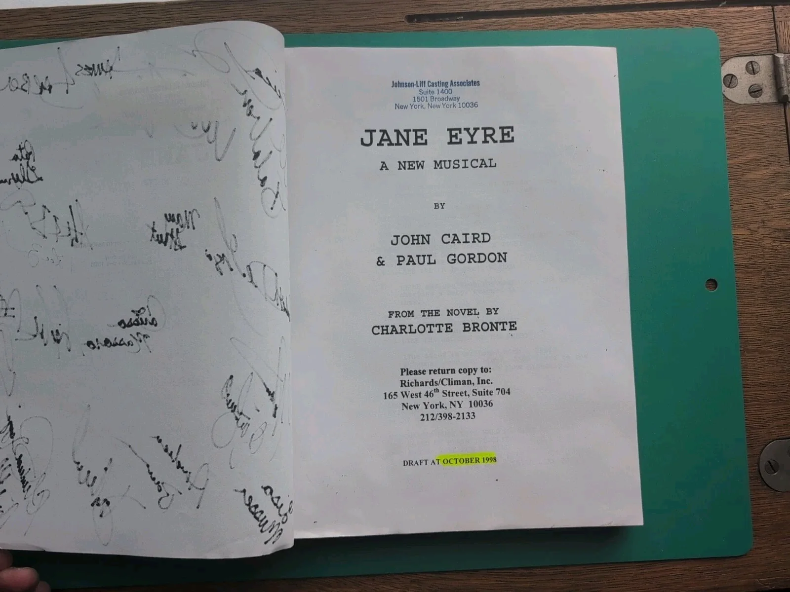 Maria Schaffel — 2000 Jane Eyre Cast Autographed Signed Broadway Script Maria Schaffel + 18 More, image 2