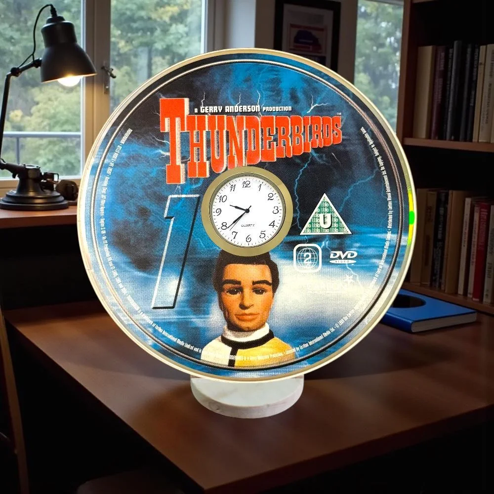Thunderbirds DVD Clock - Upcycled Novelty with Handmade Wooden Stand, изображение 5