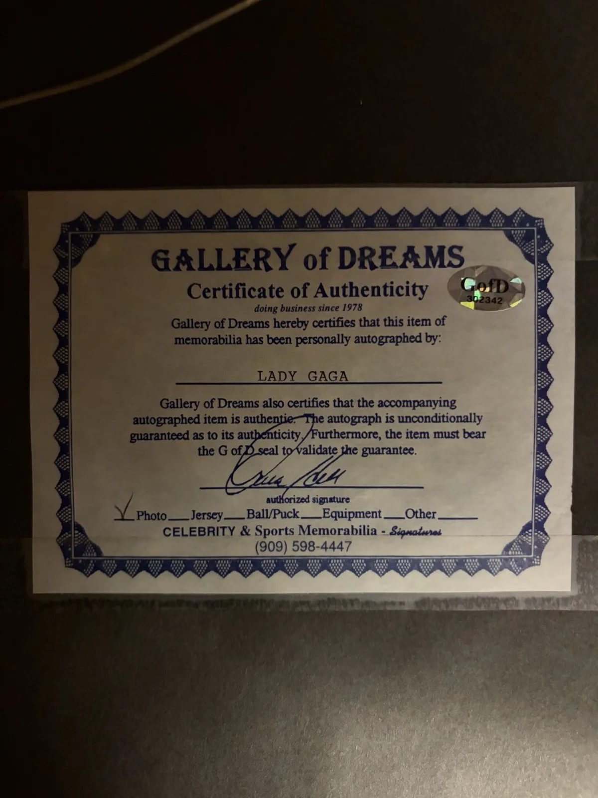 Lady Gaga Signed Framed Picture Certified Gallery Of Dreams, image 4