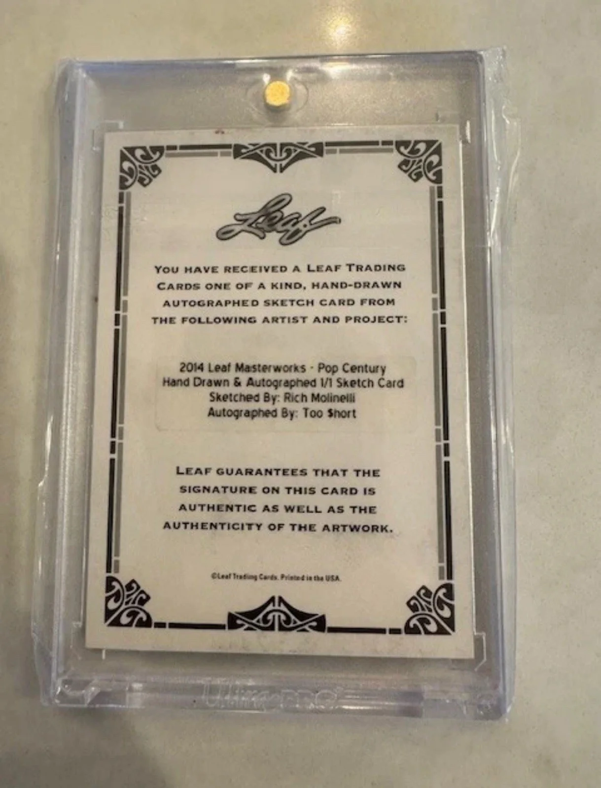 Too Short Todd Shaw Signed Auto Leaf Sketch Card 1/1 Pop Century Masterworks, image 2