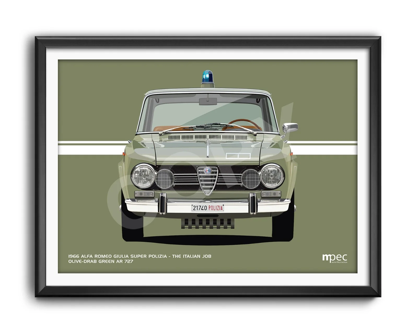 The Italian Job Alfa Romeo Giulia Polizia Green Landscape Poster. Various Sizes, изображение 2