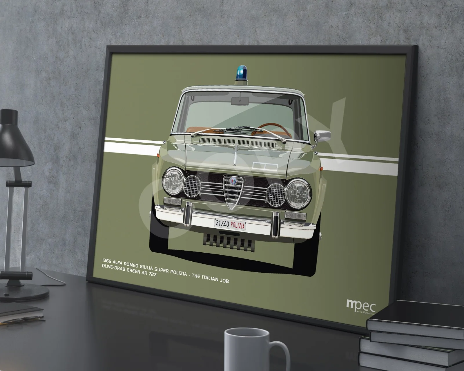 The Italian Job Alfa Romeo Giulia Polizia Green Landscape Poster. Various Sizes, изображение 3