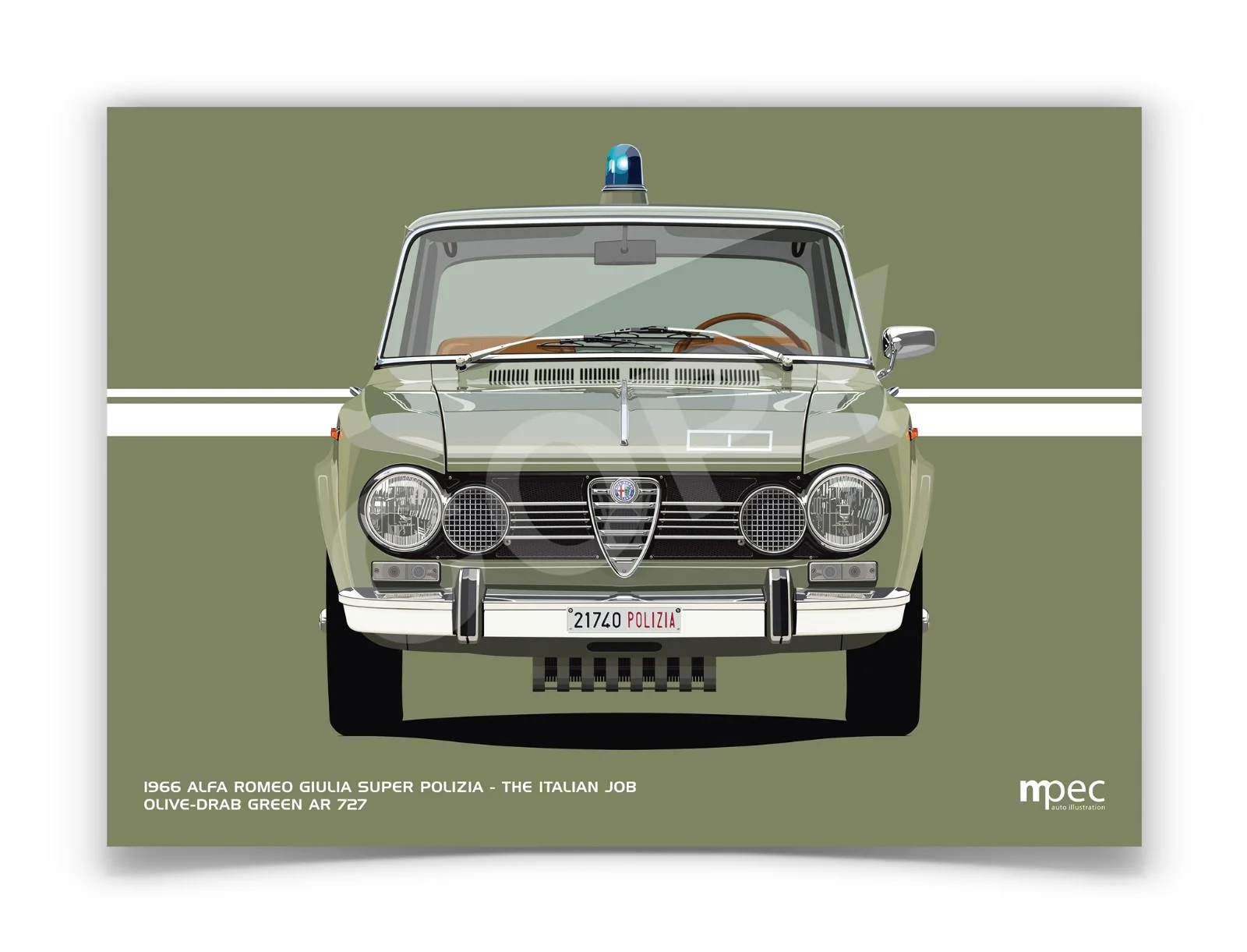 The Italian Job Alfa Romeo Giulia Polizia Green Landscape Poster. Various Sizes, изображение 4