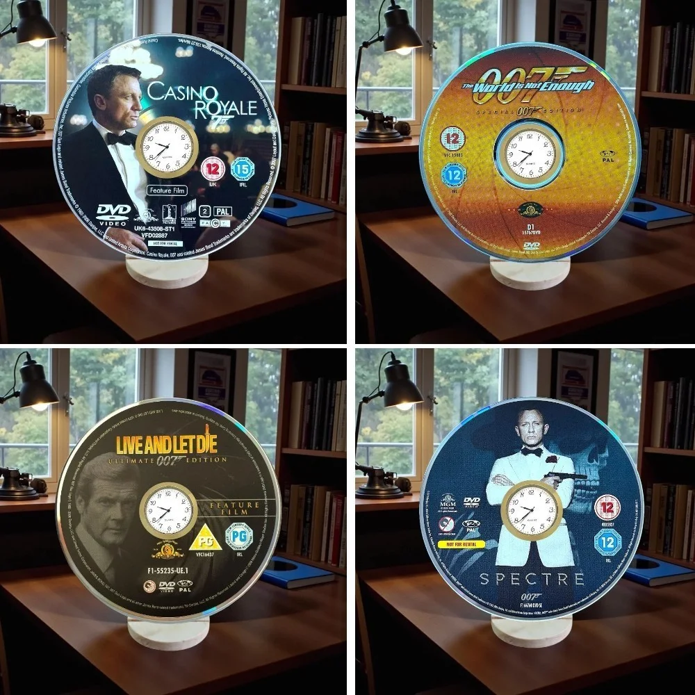 James Bond 007 Novelty Desktop Clock - Upcycled DVD Handmade Display Stand, image 5