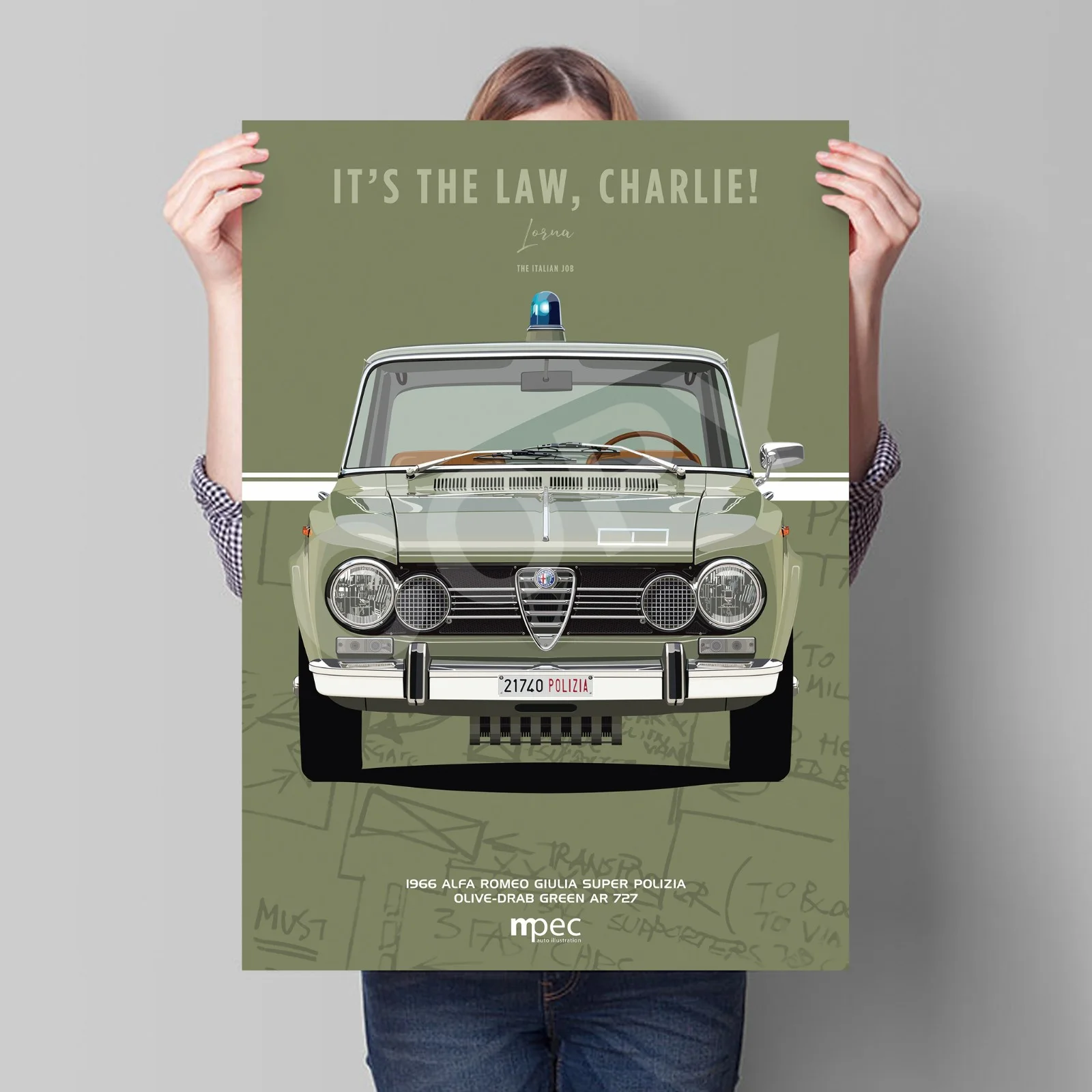 The Italian Job Alfa Romeo Giulia Super Polizia Portrait Poster. Various Styles, изображение 2