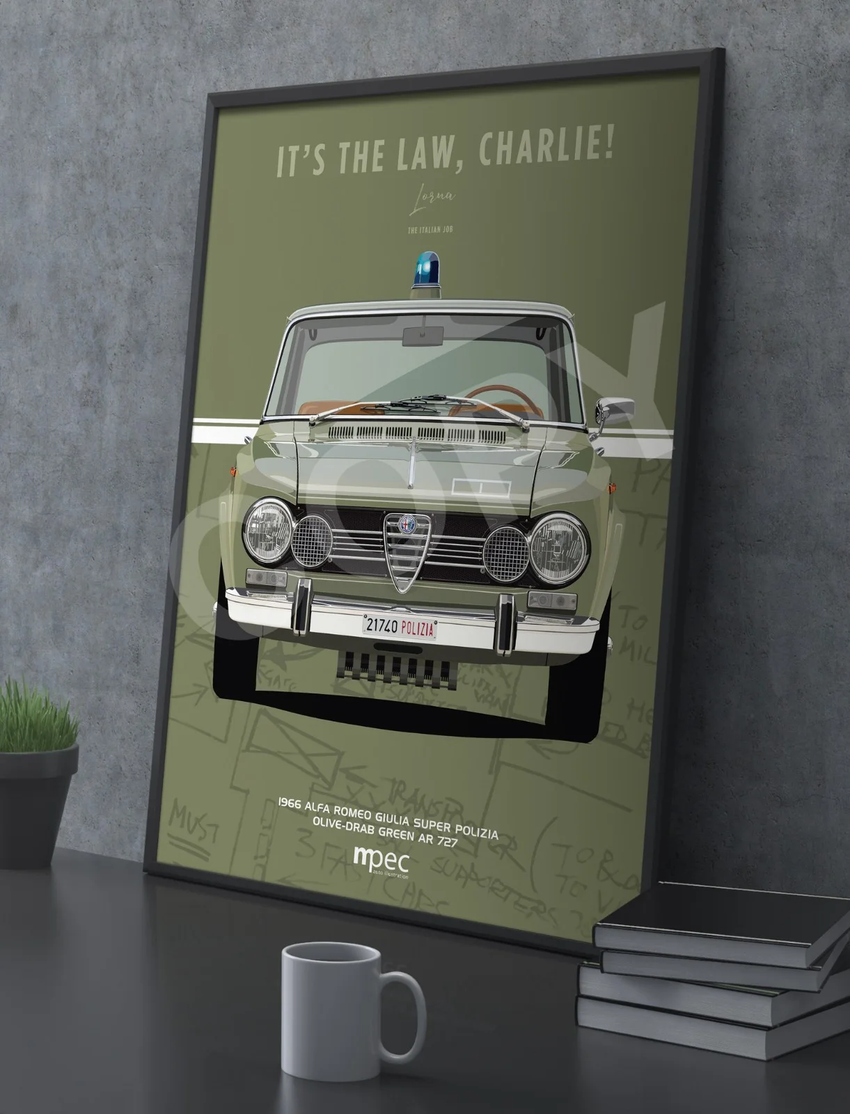 The Italian Job Alfa Romeo Giulia Super Polizia Portrait Poster. Various Styles, изображение 3