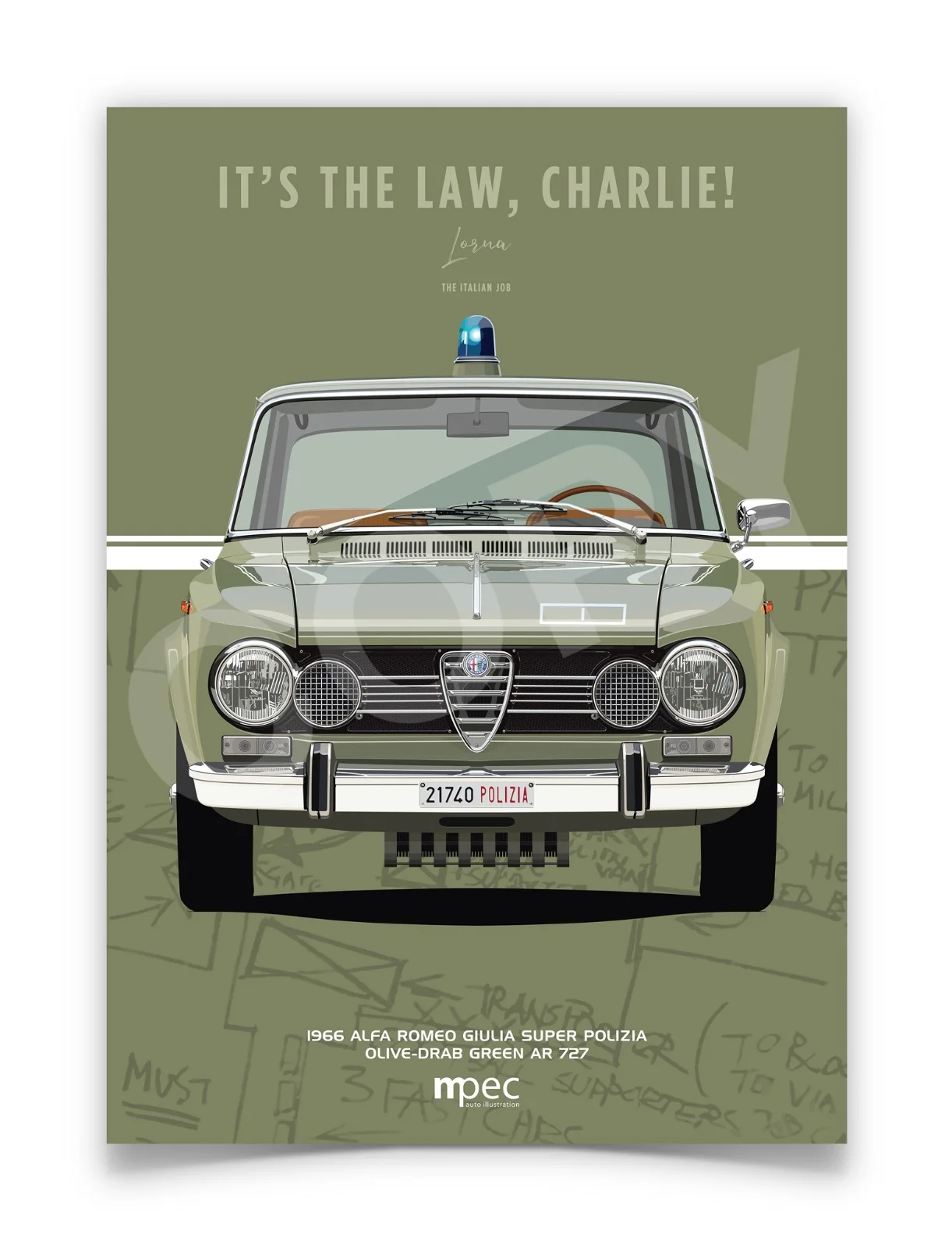 The Italian Job Alfa Romeo Giulia Super Polizia Portrait Poster. Various Styles, изображение 4