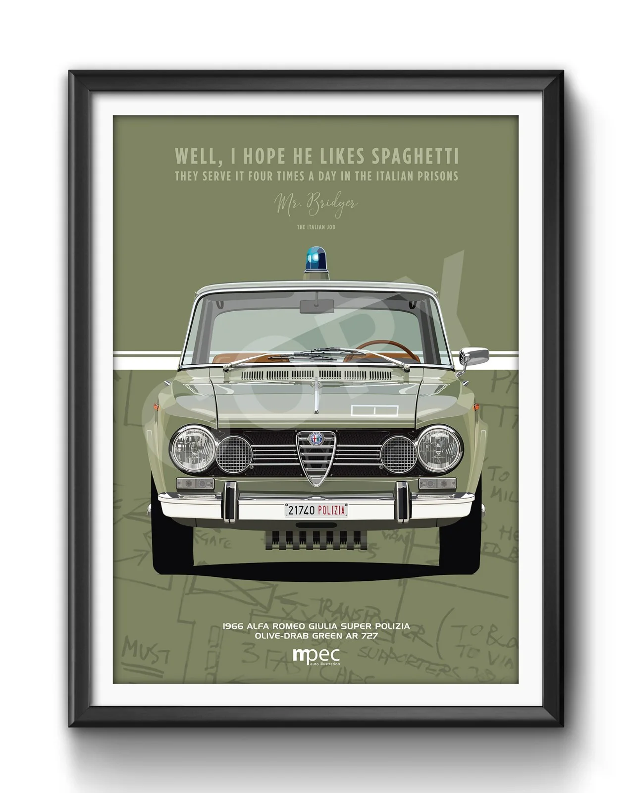 The Italian Job Alfa Romeo Giulia Super Polizia Portrait Poster. Various Styles, изображение 5