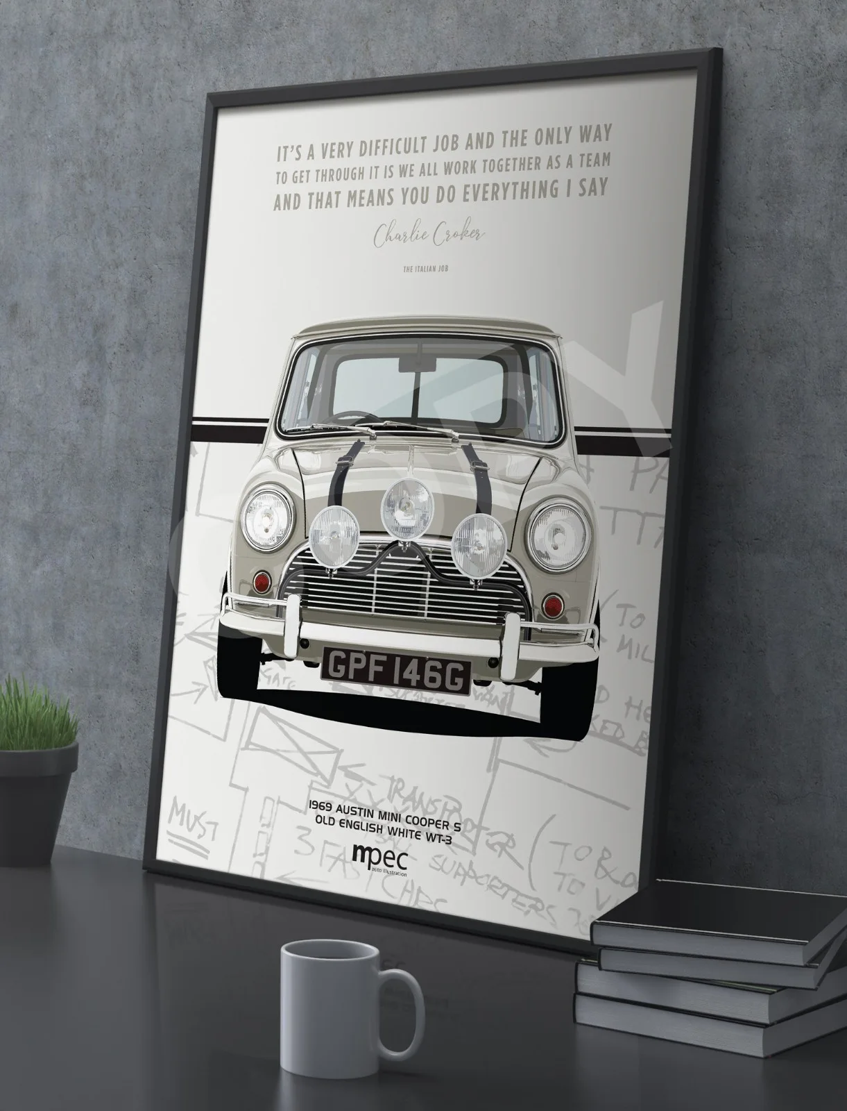 The Italian Job White Austin Mini Cooper Portrait Quote Map Poster Various Sizes, image 2
