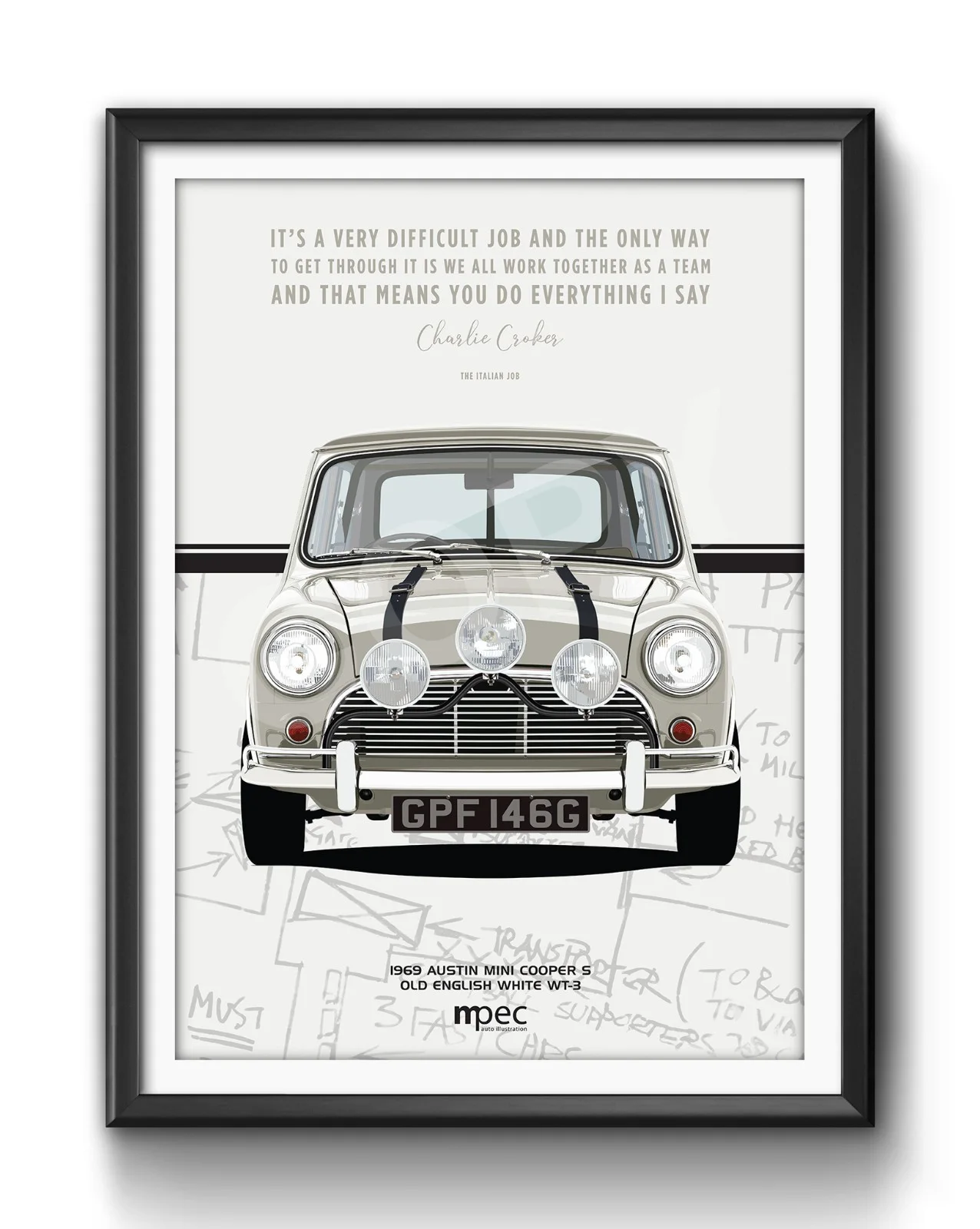 The Italian Job White Austin Mini Cooper Portrait Quote Map Poster Various Sizes, image 4