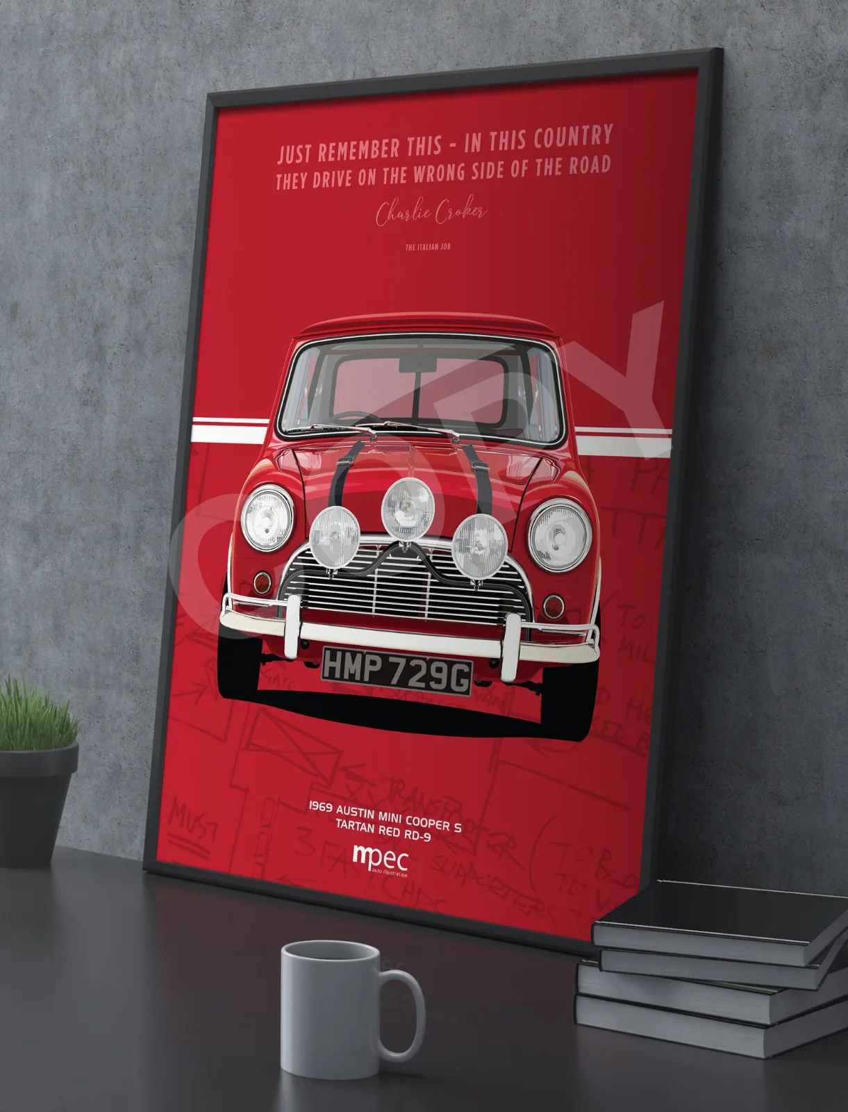 The Italian Job Red Austin Mini Cooper Portrait Quote & Map Poster Various Sizes, изображение 3