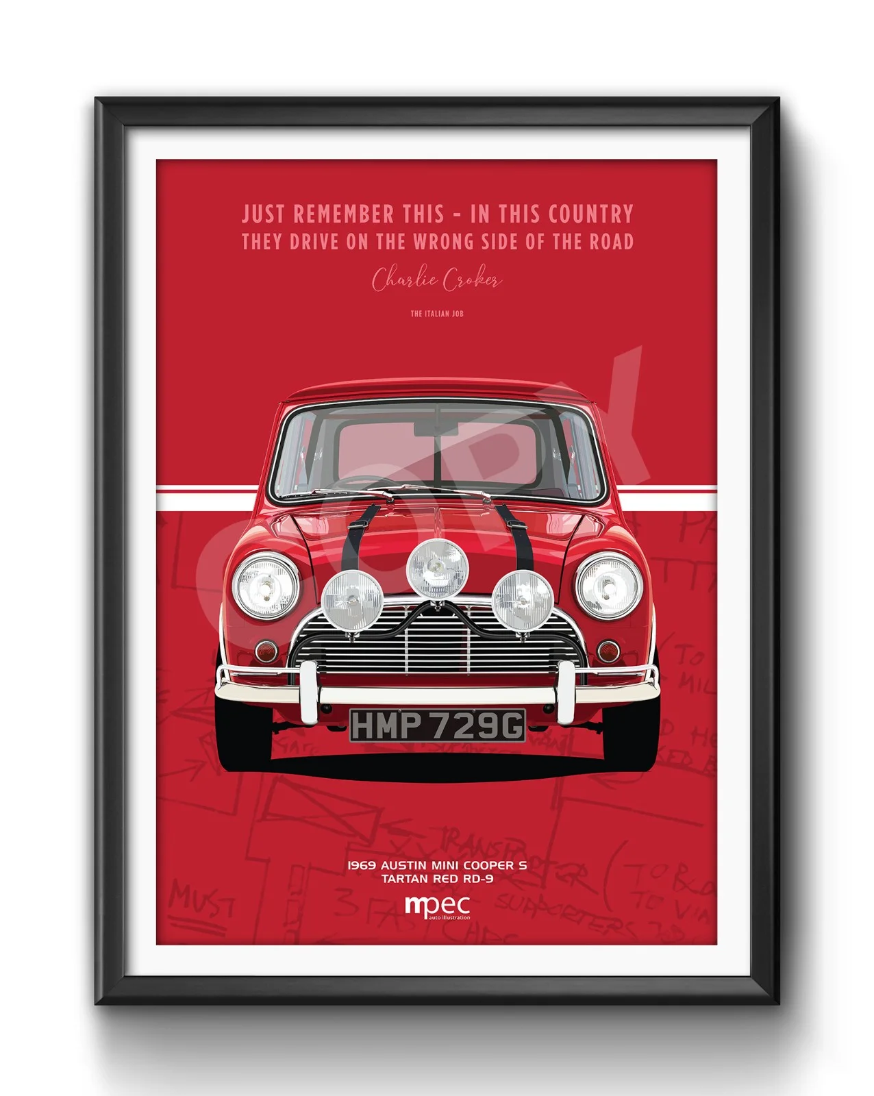 The Italian Job Red Austin Mini Cooper Portrait Quote & Map Poster Various Sizes, изображение 4