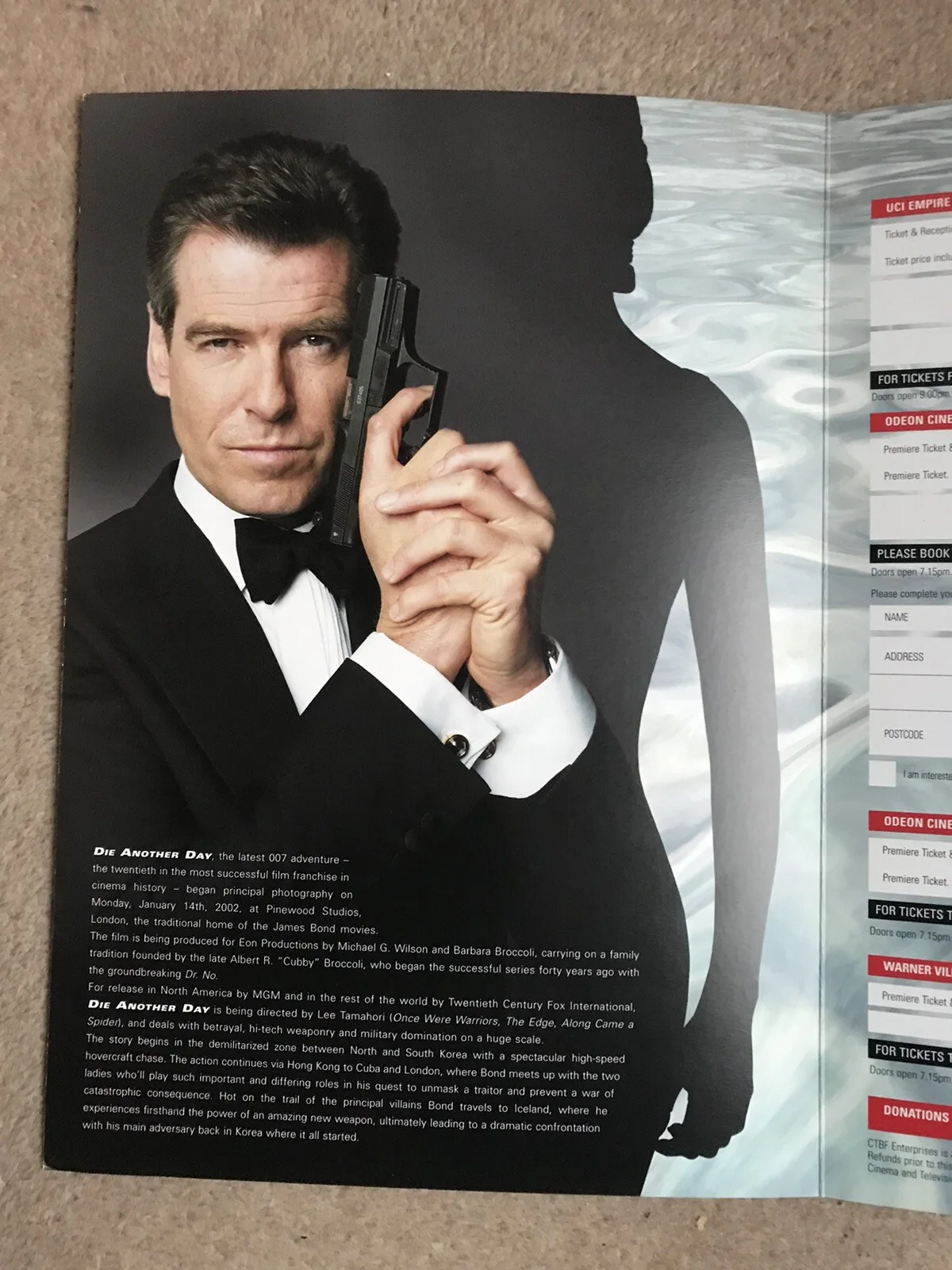 James Bond Die Another Day Premiere Ticket Booking Form, image 4