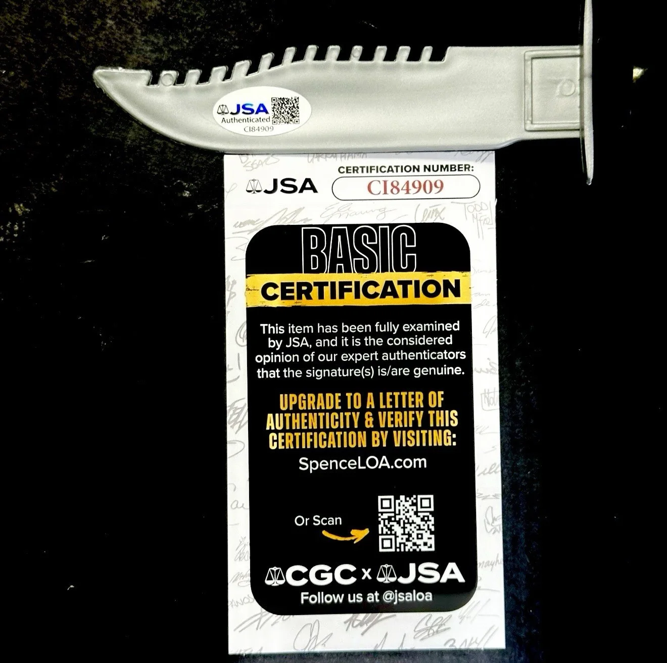 Nick Castle — Nick Castle Signed 9” Toy Knife "The Shape” Halloween Mike Myers JSA Certified, image 2