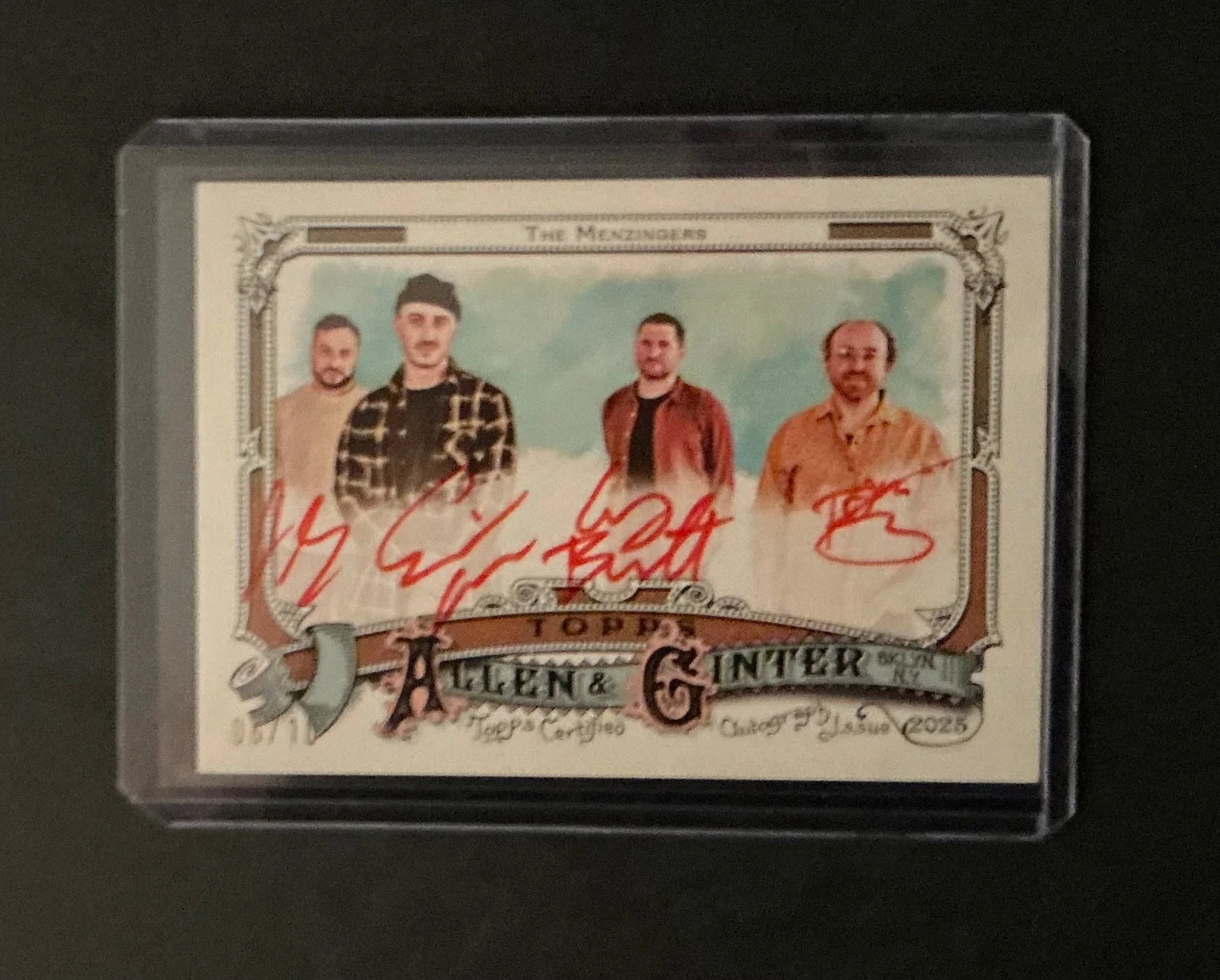 Greg Barnett, Tom May, Eric Keen, Joe Godino — 2025 Allen & Ginter Quad Autograph Musicians The Menzingers Red Ink /10 QAG-BMKG, изображение 3