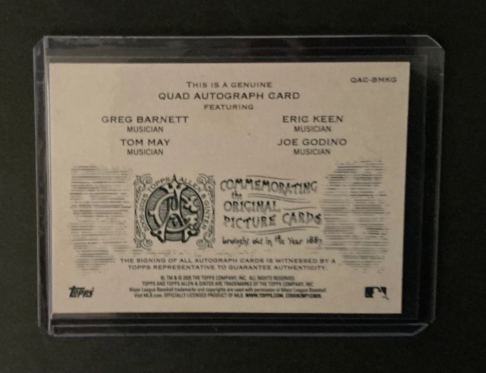 Greg Barnett, Tom May, Eric Keen, Joe Godino — 2025 Allen & Ginter Quad Autograph Musicians The Menzingers Red Ink /10 QAG-BMKG, изображение 4