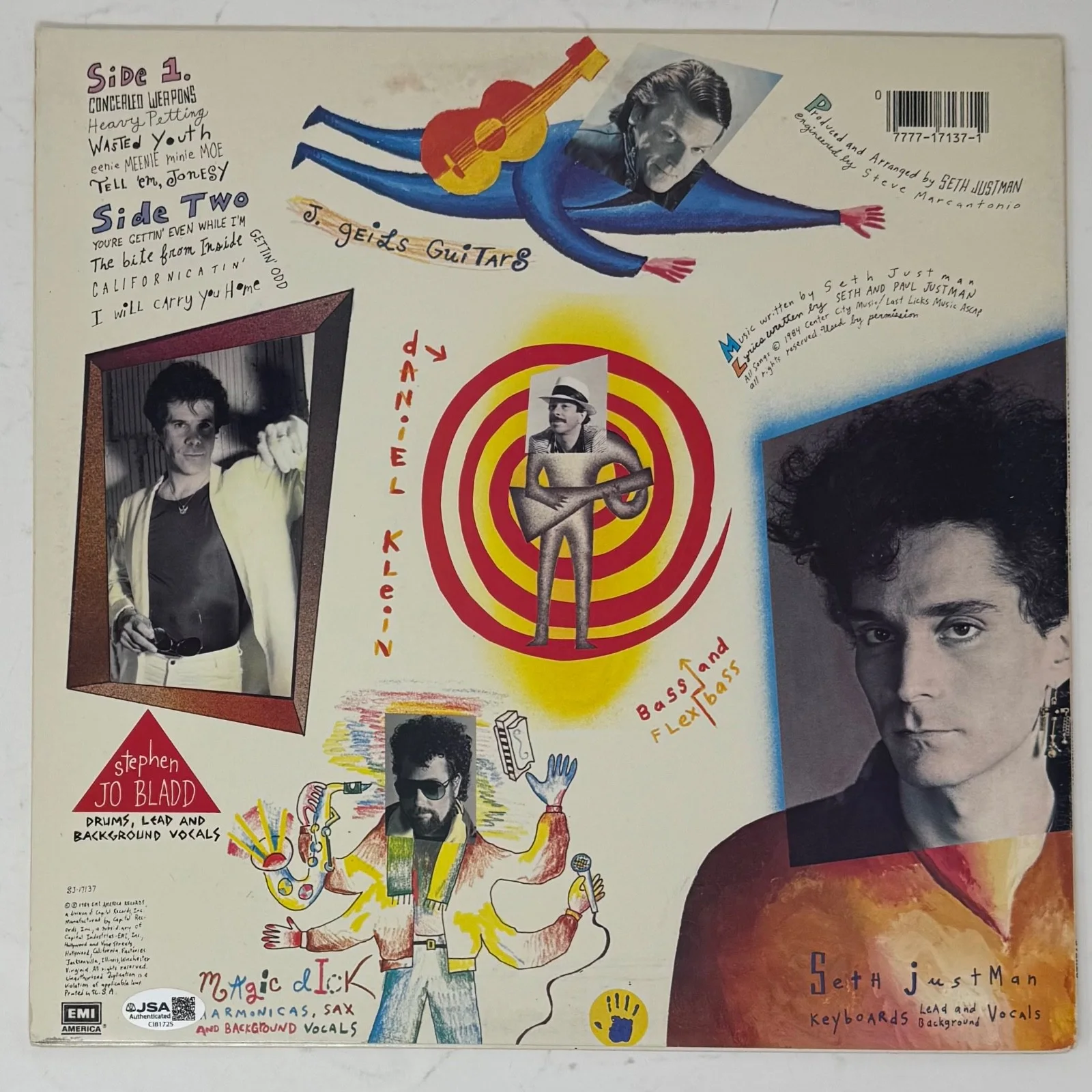 The J. Geils Band Signed You're Gettin' Even Odd Vinyl Record Album by 3 JSA COA, изображение 3