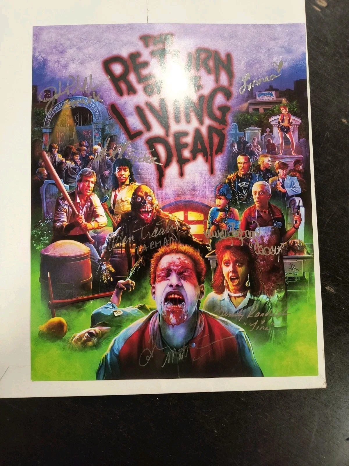 Return Of The Living Dead Tarman Linnea Quigley Horror COA Signed X7 Cast Poster, image 2