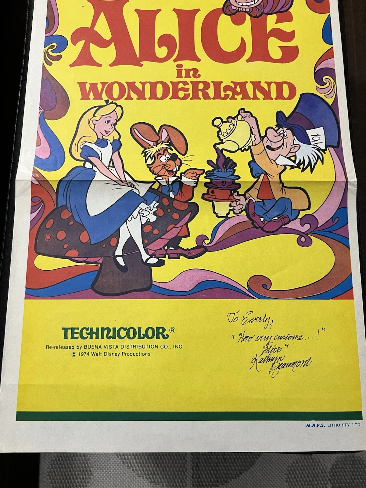 Kathryn Beaumont Signed Alice In Wonderland Folded Daybill Poster!, изображение 3