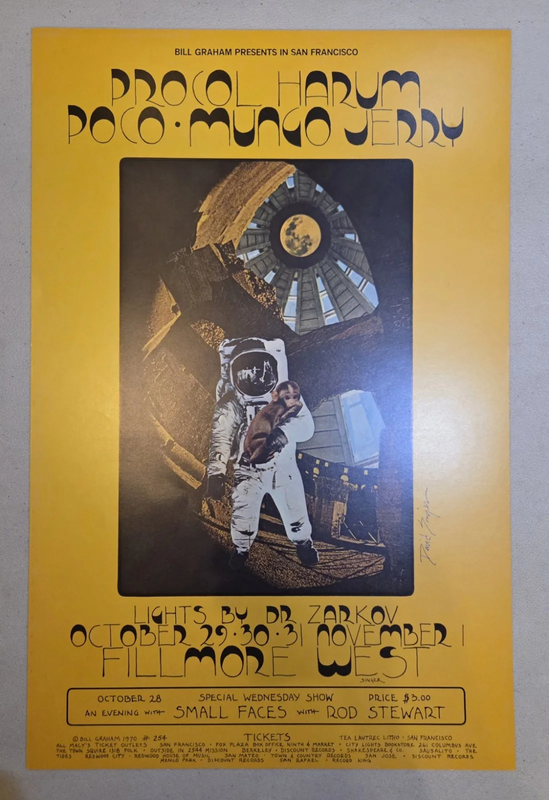 Procol Harum 1970 SIGNED David Singer Fillmore West Concert Poster Bill Graham, image 2