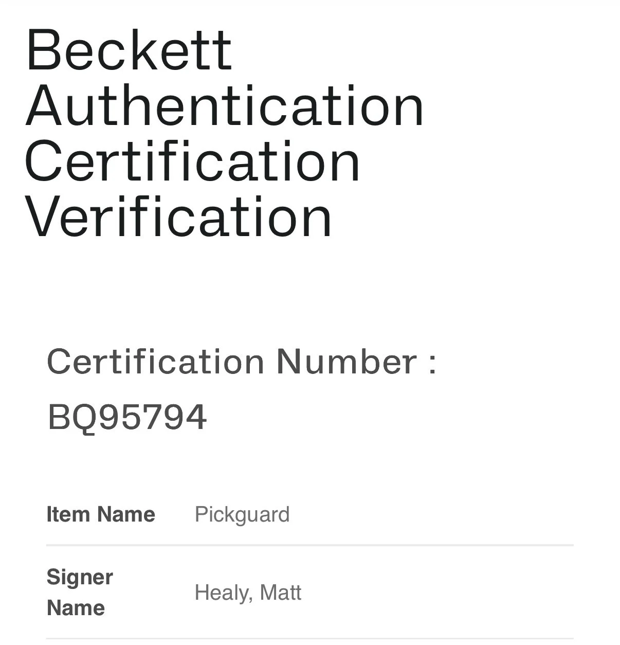 MATT HEALEY “MATTY HEALY” THE 1975 SIGNED PICKGUARD AUTOGRAPH BECKETT BQ95794, image 4