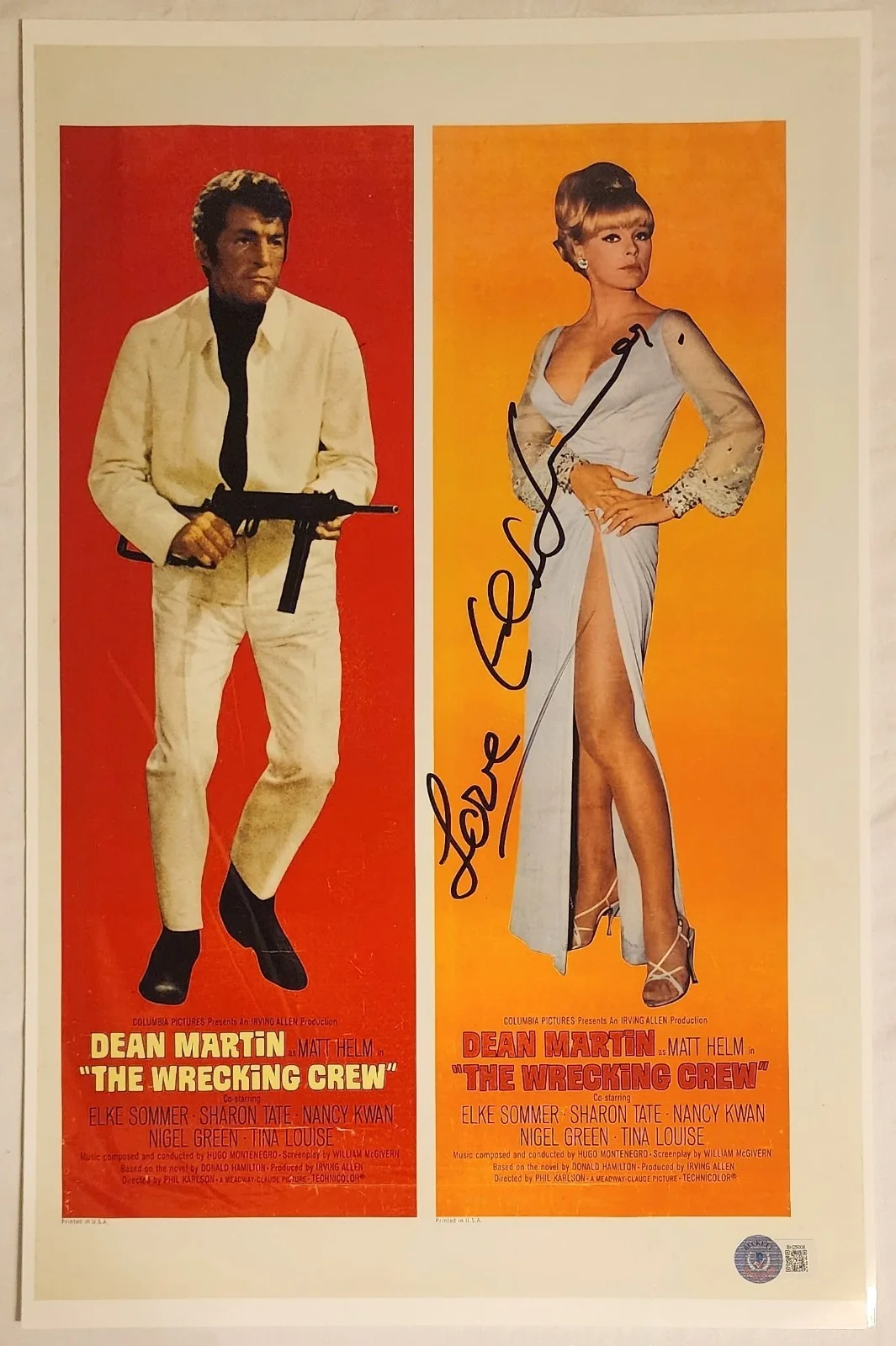 Elke Sommer — ELKE SOMMER SIGNED 11X17 PHOTO THE WRECKING CREW W/DEAN MARTIN MATT HELM BAS COA
