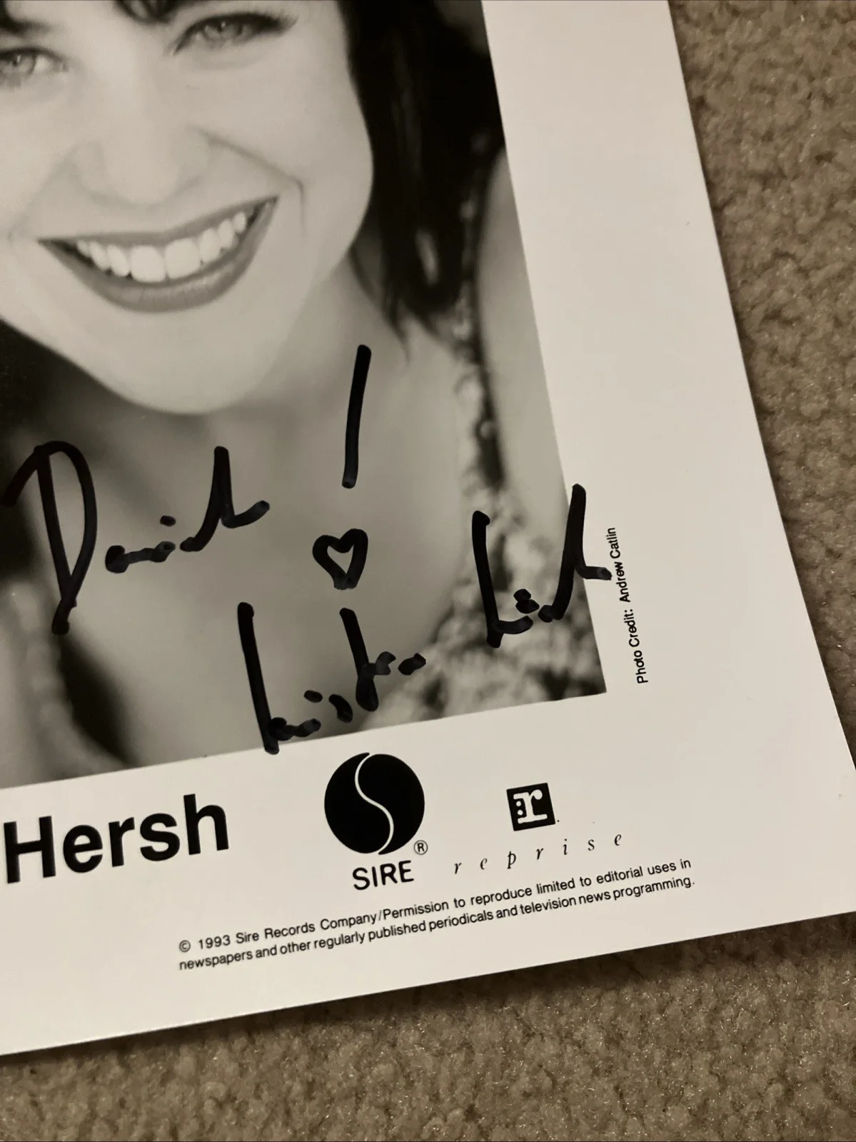 KRISTIN HERSH *Autographed* 8x10” GLOSSY Promo PHOTOGRAPH Signed RARE 1993, изображение 2