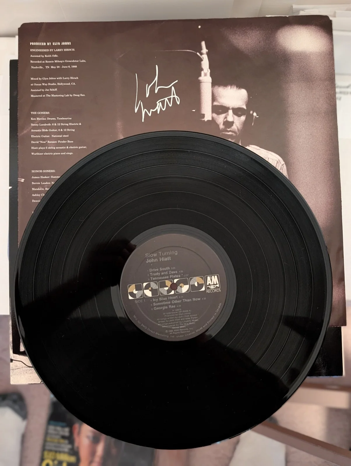 John Hiatt Signed Auto Slow Turning LP Vinyl Record Excellent, image 2