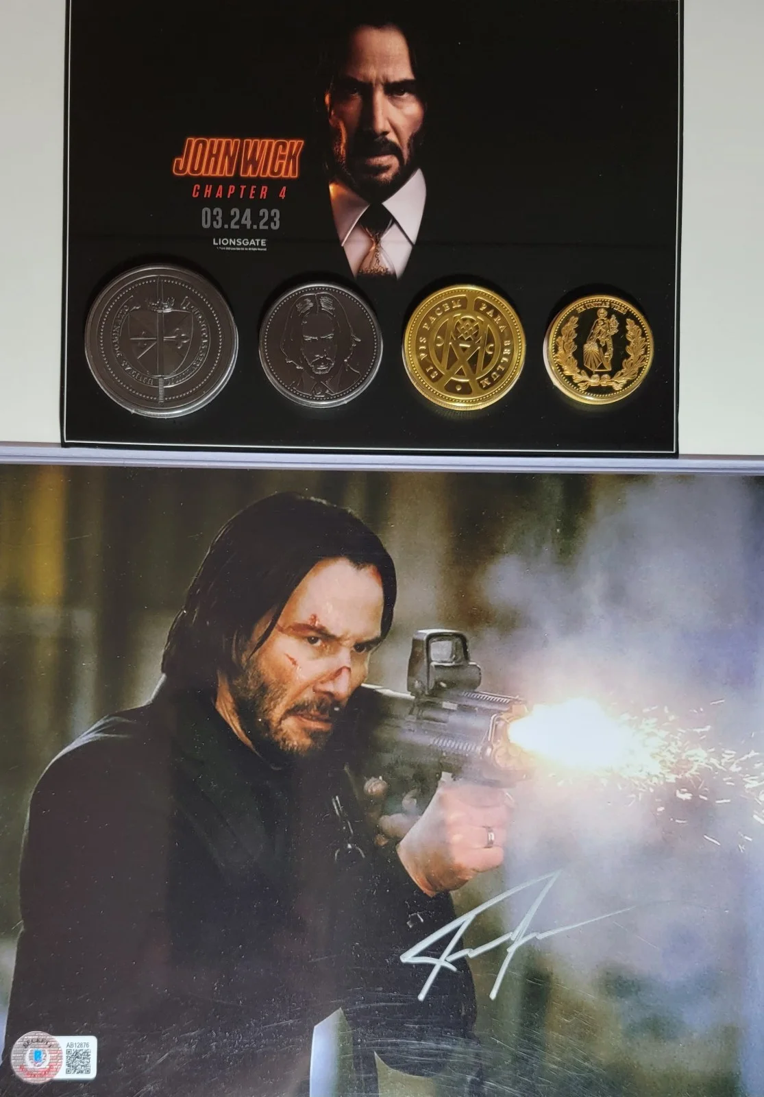 Keanu Reeves — Keanu Reeves Signed 8x10 Photo W/ BAS COA + Day 1 ONLY Coin Set John Wick 4