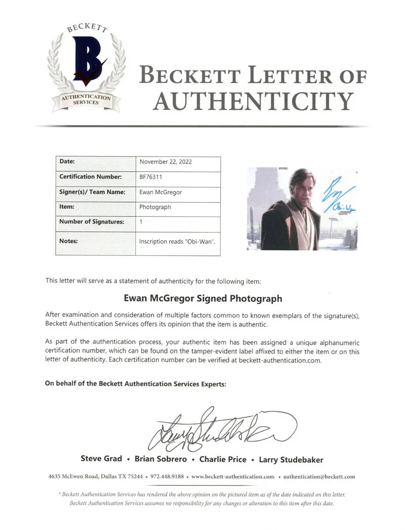 EWAN MCGREGOR SIGNED AUTOGRAPHED 8x10 PHOTO STAR WARS OBI-WAN KENOBI OPX BECKETT, image 2