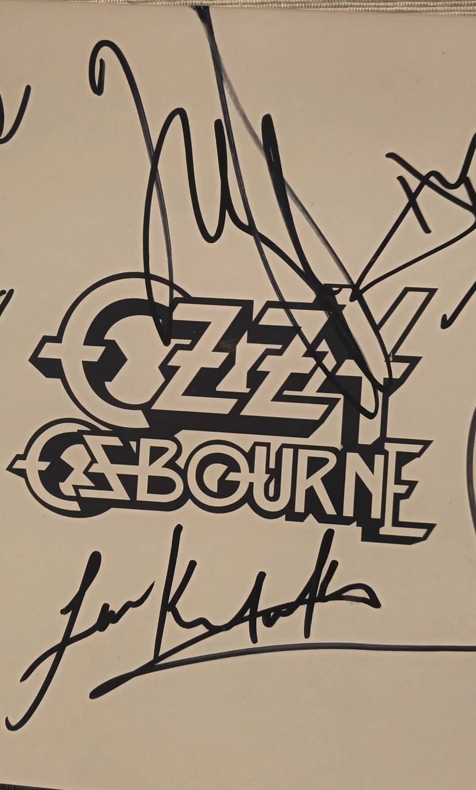 Signed Ozzy Osbourne logo photograph by 7 musicians,Jake E Lee,Wylde,Kerslake, image 3