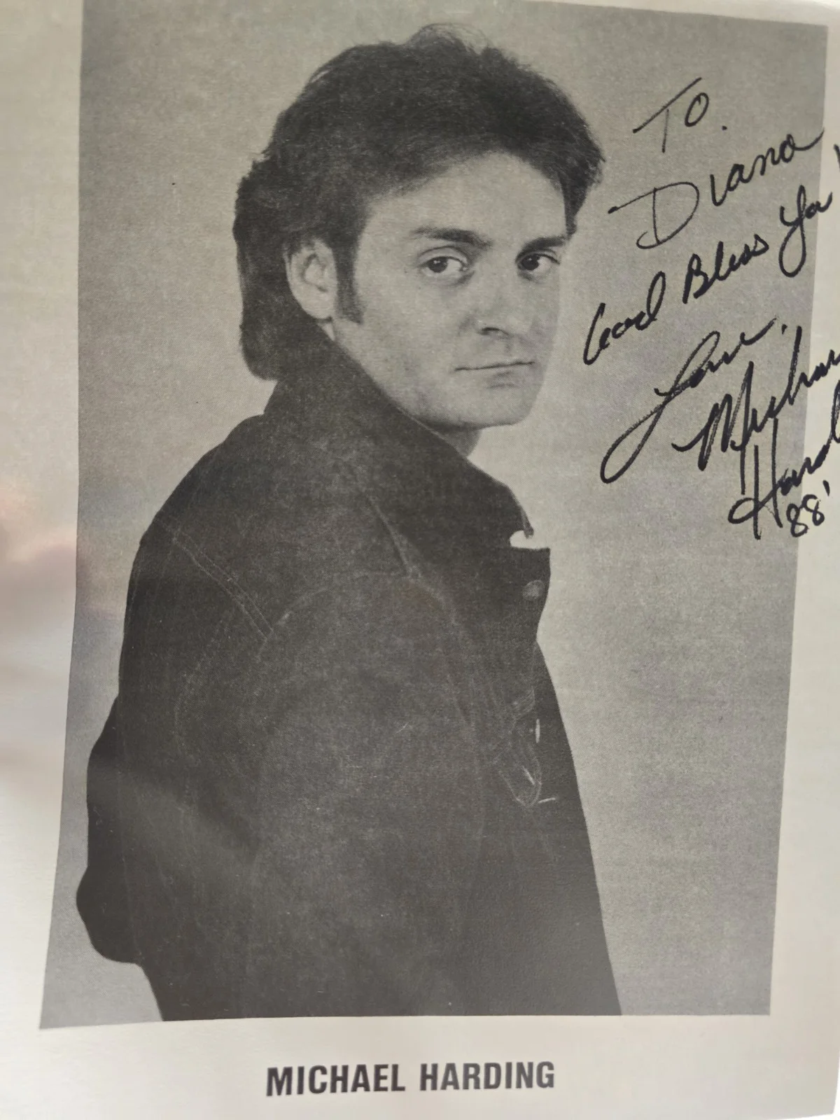 Marty merchant — Vintage 8 X 10 B & W Photo Michael Harding Signed To: Diana. 1988