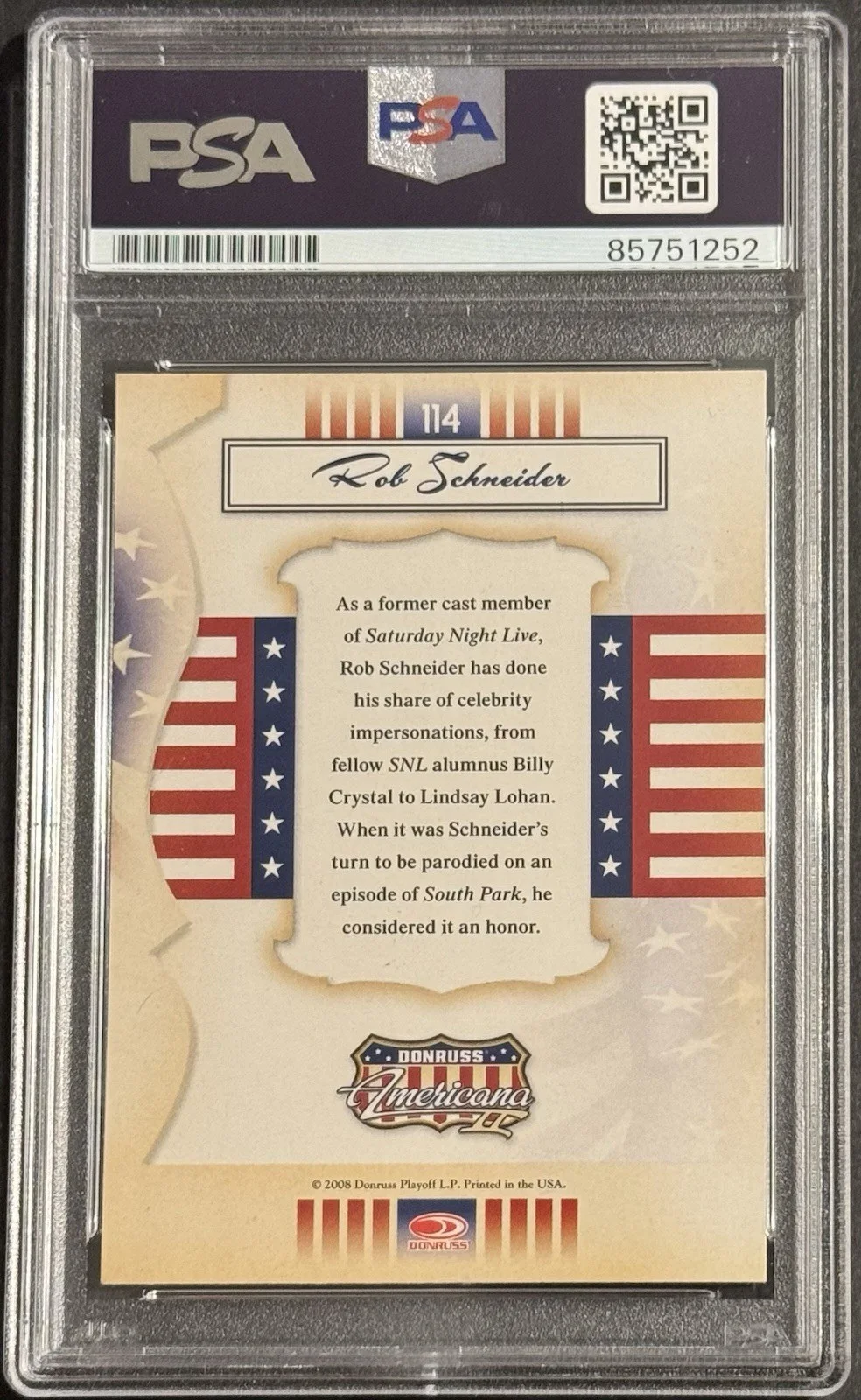 Rob Schneider — Rob Schneider Signed 2008 Donruss Americana Card PSA/DNA COA, image 2