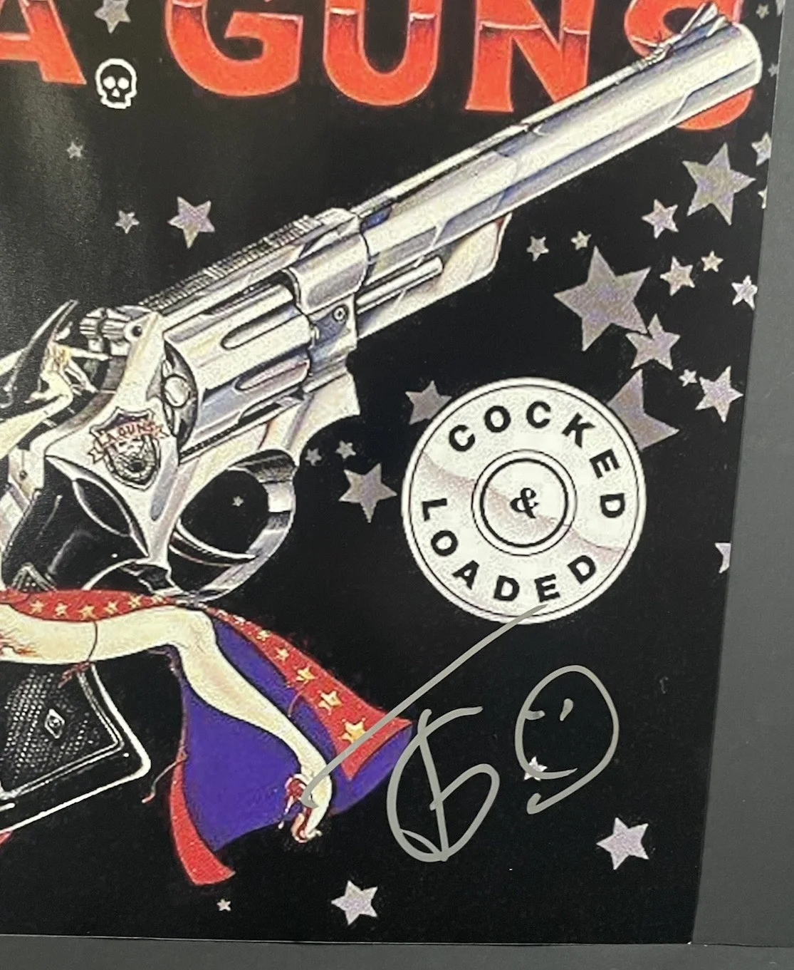 Tracii Guns Signed LA Guns Cocked And Loaded 12x12 Album Cover Photo, изображение 2