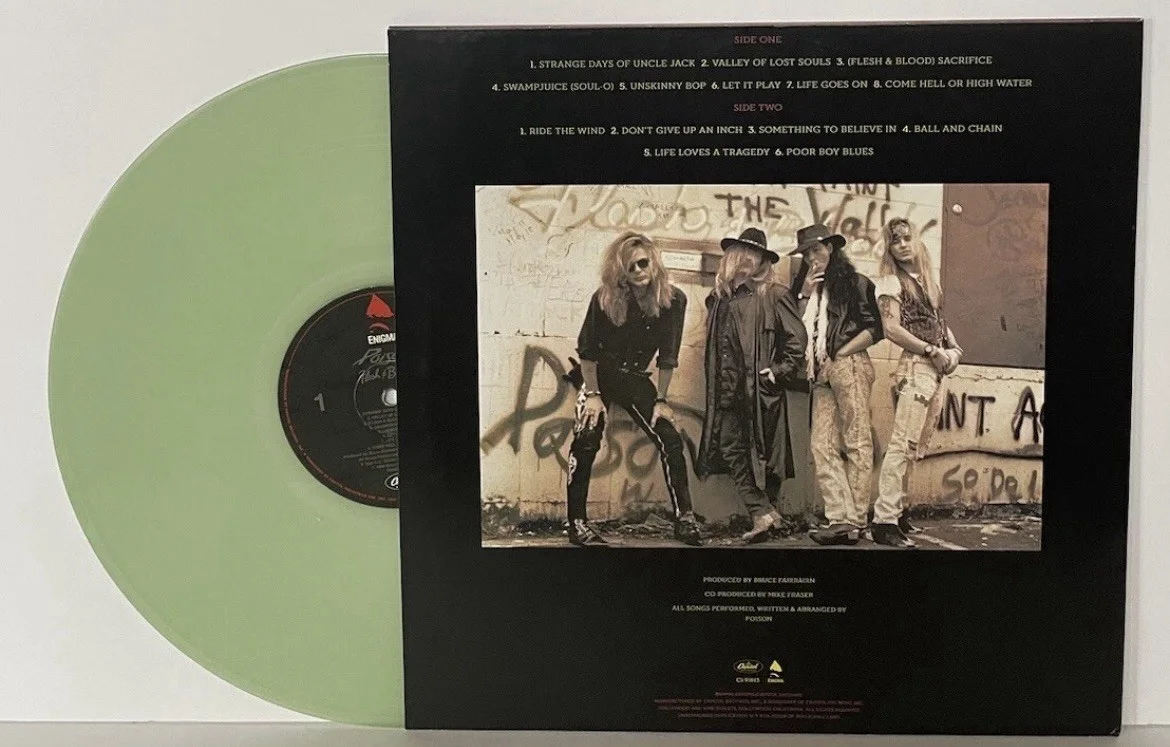 Poison Bret Michaels Rikki Rockett Signed x2 Flesh And Blood Vinyl Record LP, изображение 4