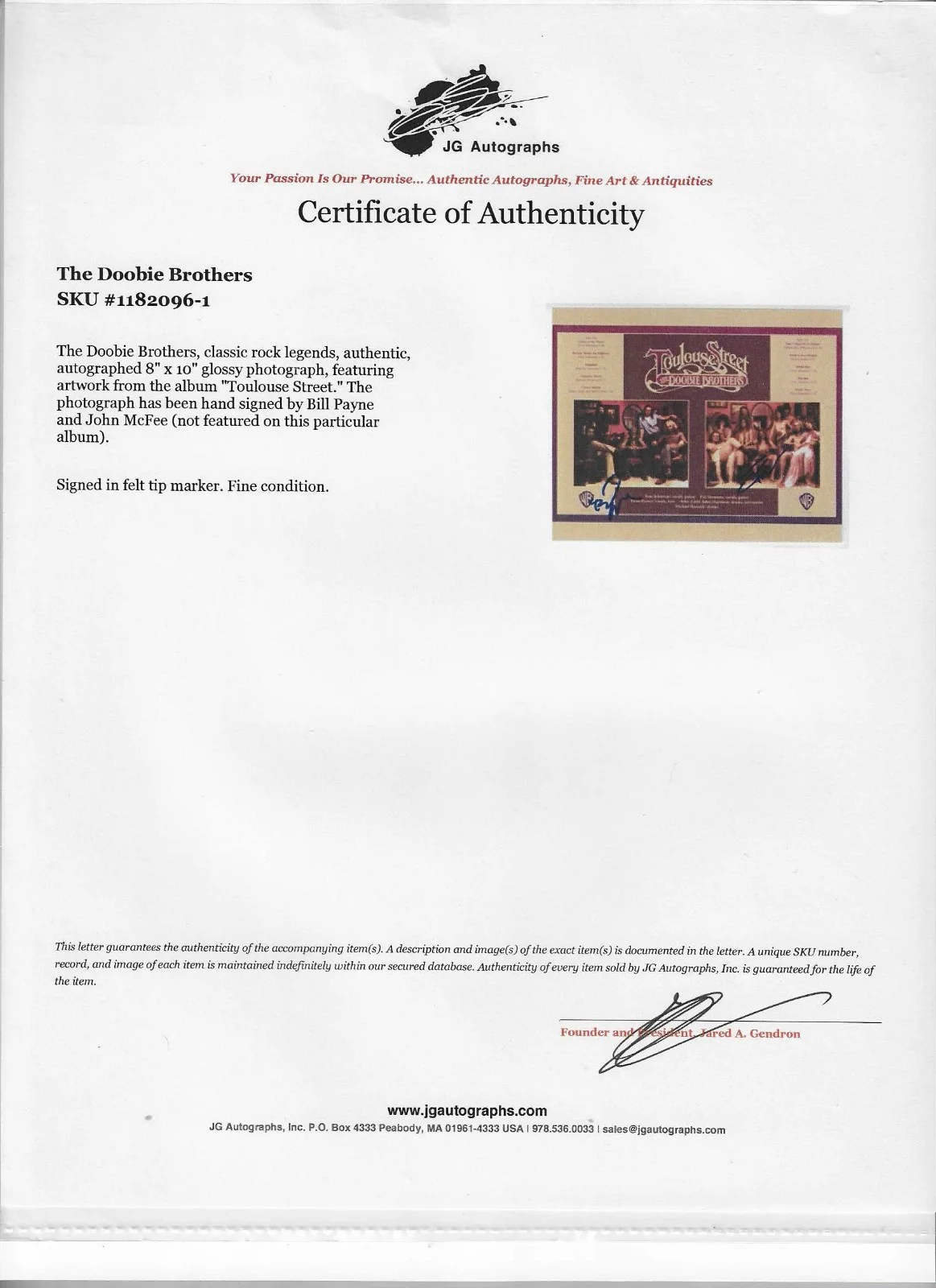 BILL PAYNE JOHN McFEE HAND SIGNED 8x10 PHOTO THE DOOBIE BROTHERS SINGER COA, image 2