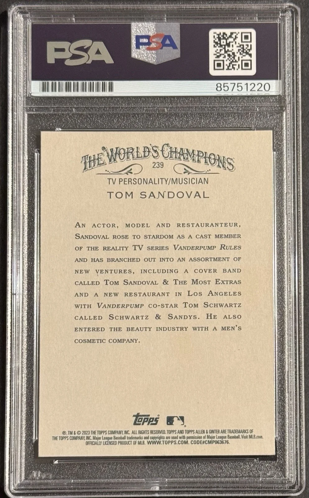 Tom Sandoval — Tom Sandoval Signed Auto 2023 Topps Allen & Ginter Black Card PSA/DNA Slabbed, image 2