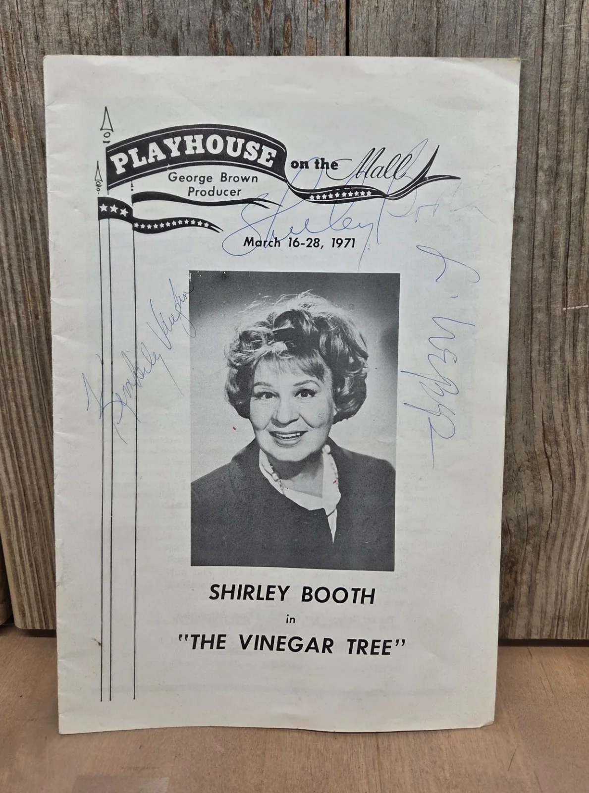 Shirley Booth, Kimberly Vaughn, Lawrence Weber — Shirley Booth | The Vinegar Tree Playbill | signed with co-signers | 1971 | NJ