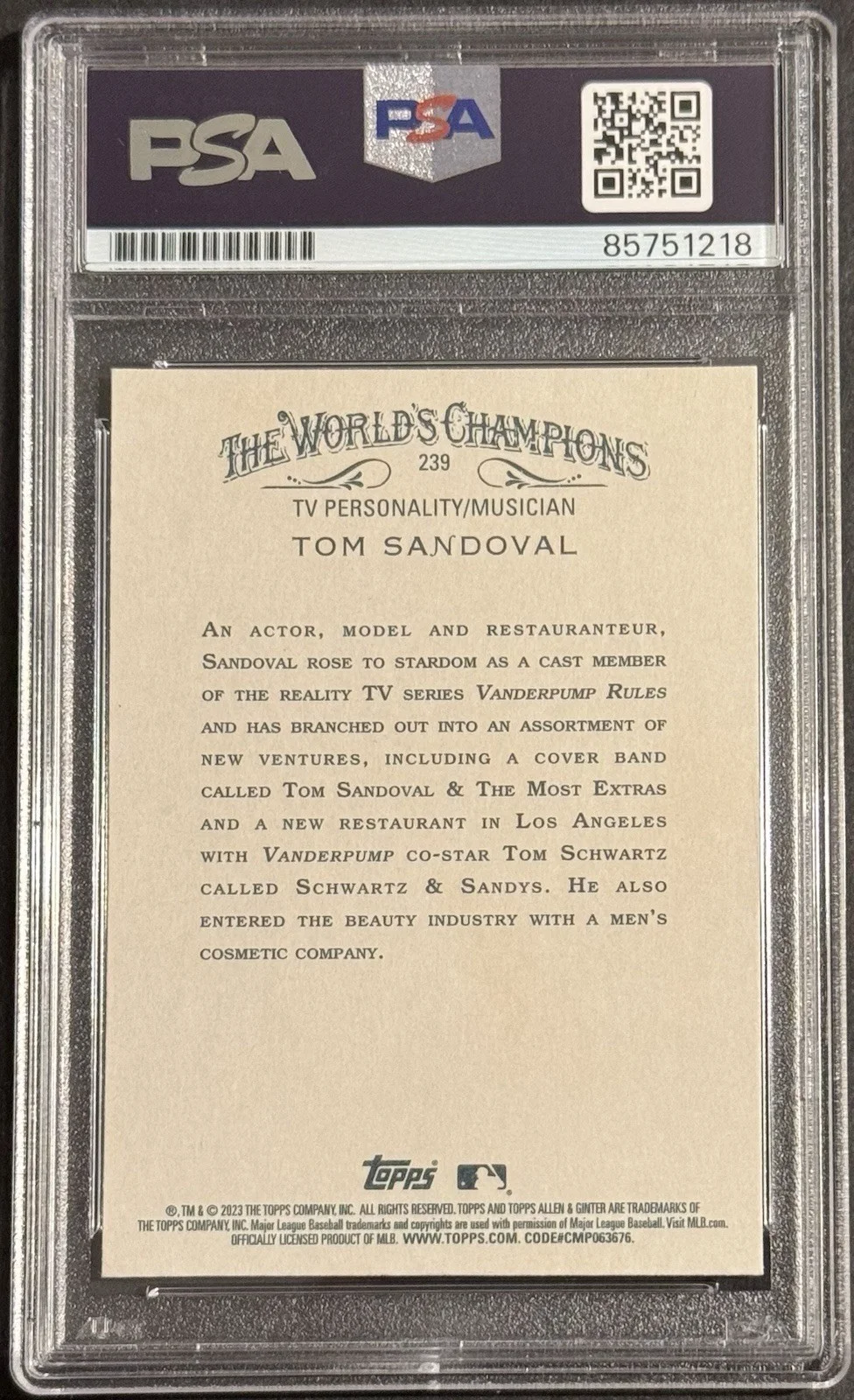 Tom Sandoval — Tom Sandoval Signed Auto 2023 Topps Allen & Ginter Card PSA/DNA Slabbed, изображение 2