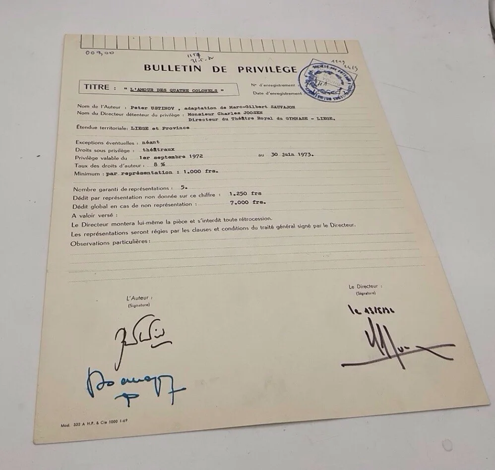 Peter Ustinov, Charles Joosen — British Film Star And Author, PETER USTINOV, Signed Acting/Writing Contract, изображение 4