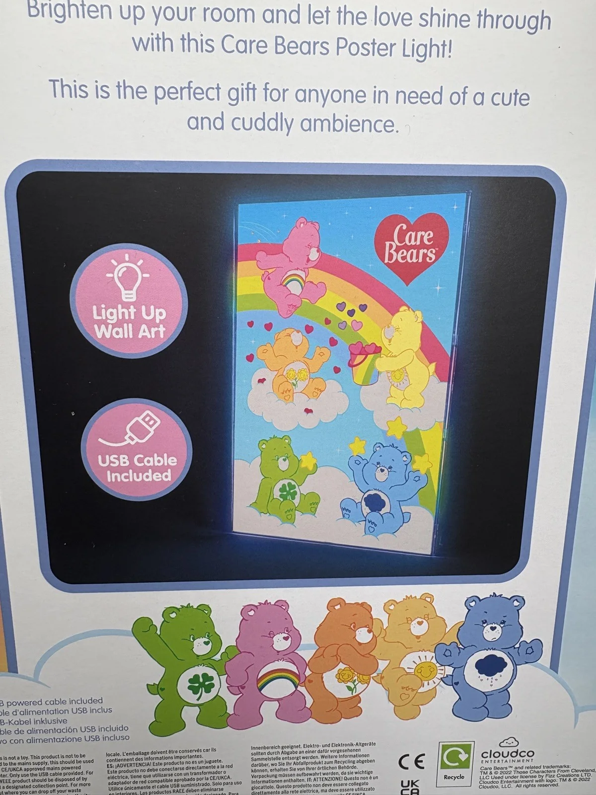 Official Care Bears Rainbow Poster Light USB Wall or Freestanding Night Light, image 4