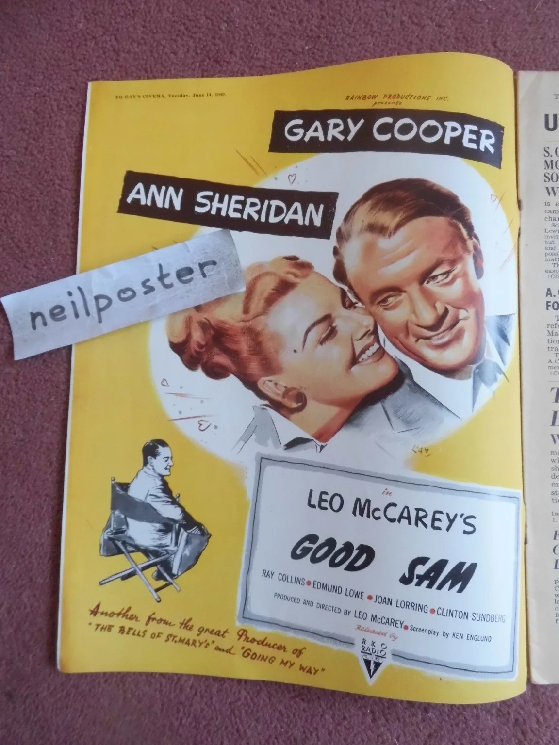 TODAY’S CINEMA (1949) UK trade mag SNAKE PIT, CLAUDE RAINS, GARY COOPER, image 2
