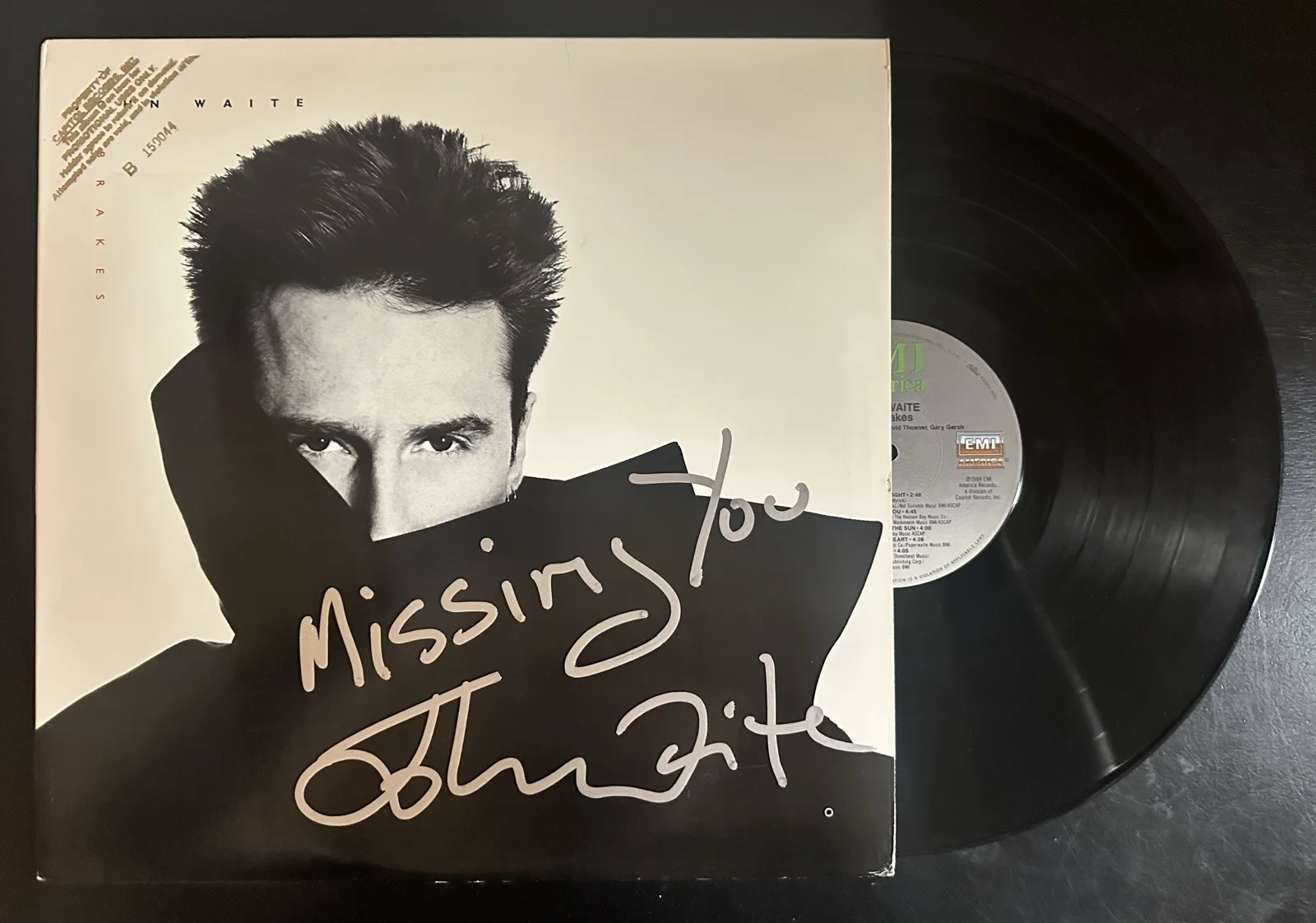 JOHN WAITE SIGNED NO BRAKES VINYL RECORD LP W/ MISSING YOU INSC. VIDEO PROOF, изображение 3