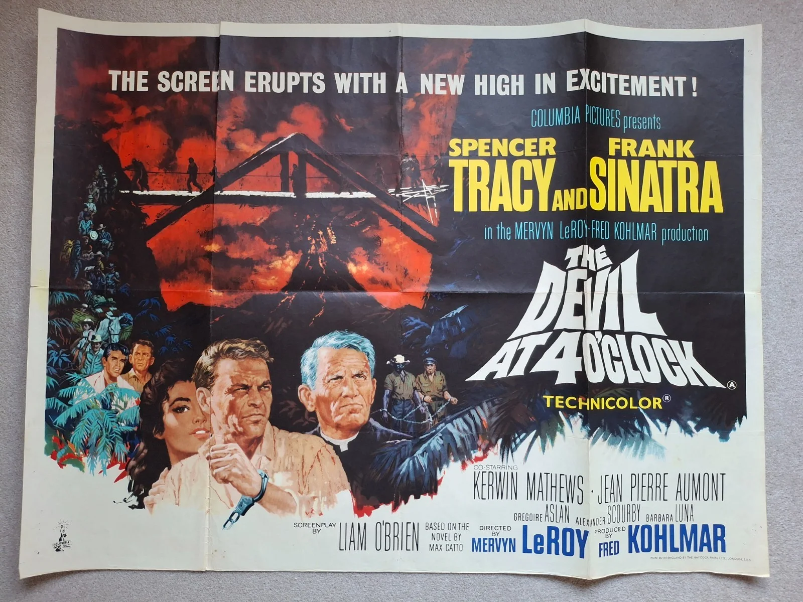 The Devil At 4 O'Clock Original Film Cinema Movie Quad Poster Sinatra and Tracy, изображение 2