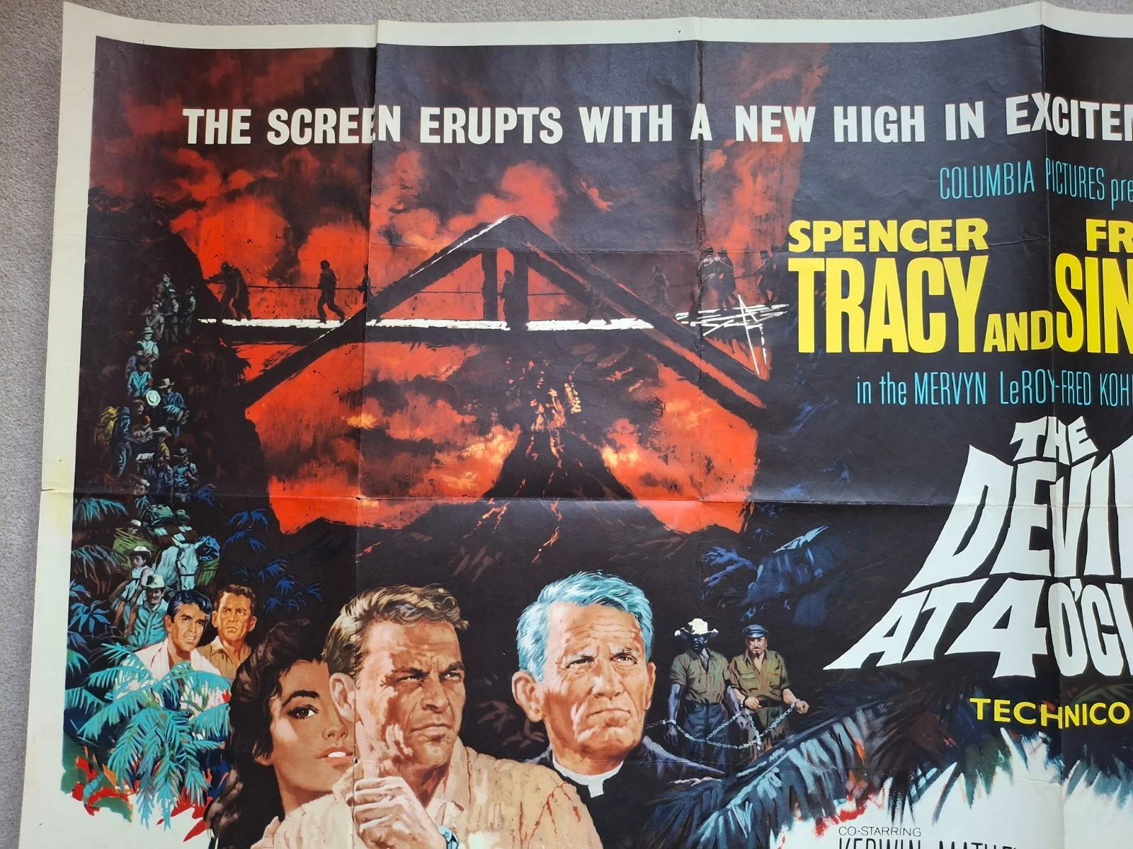 The Devil At 4 O'Clock Original Film Cinema Movie Quad Poster Sinatra and Tracy, изображение 3