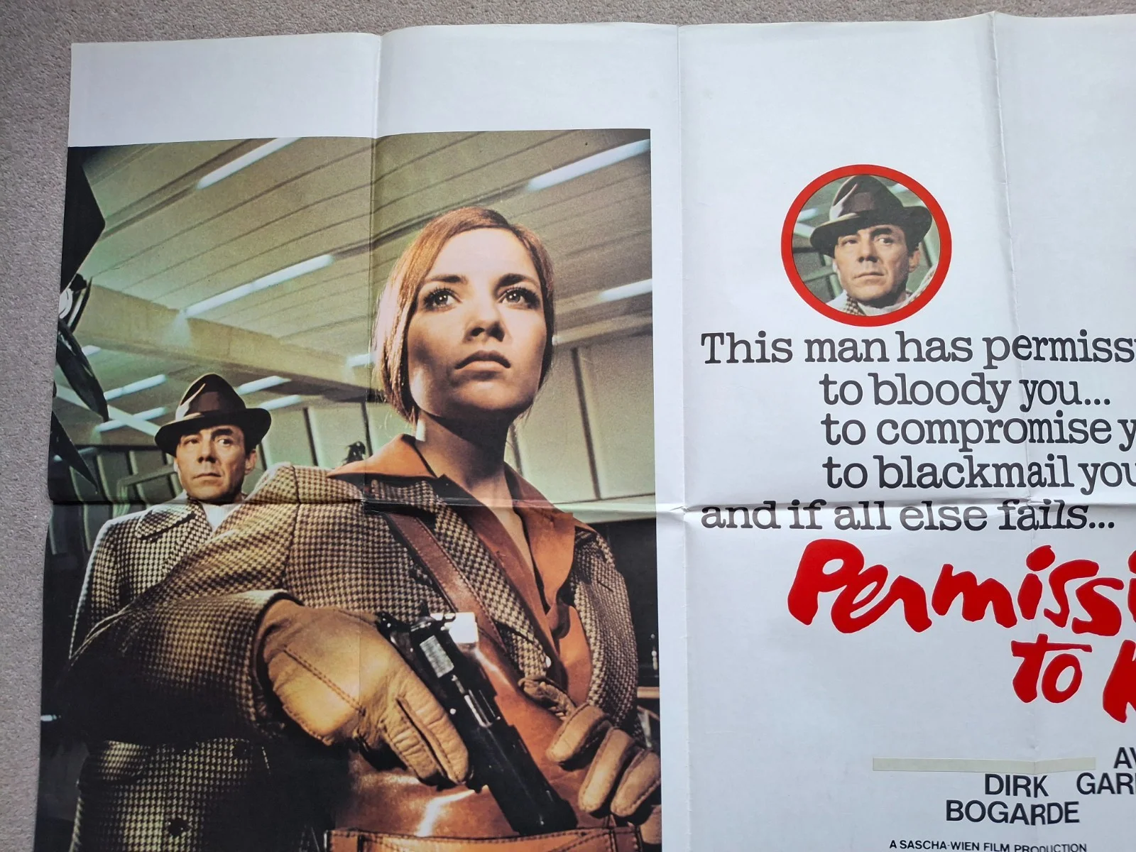Permission To Kill Original Film Cinema Movie Quad Poster Dirk Bogarde, изображение 2