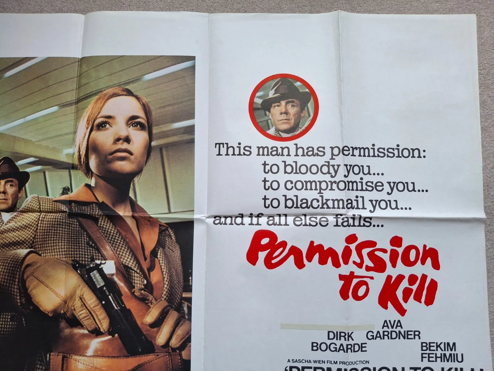 Permission To Kill Original Film Cinema Movie Quad Poster Dirk Bogarde, изображение 3
