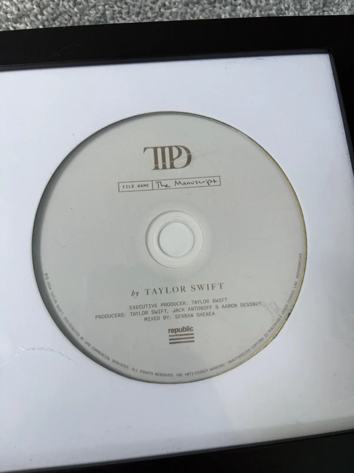 Taylor Swift Signed TTPD CD with Framed Photo - Original Autographed Set, image 3