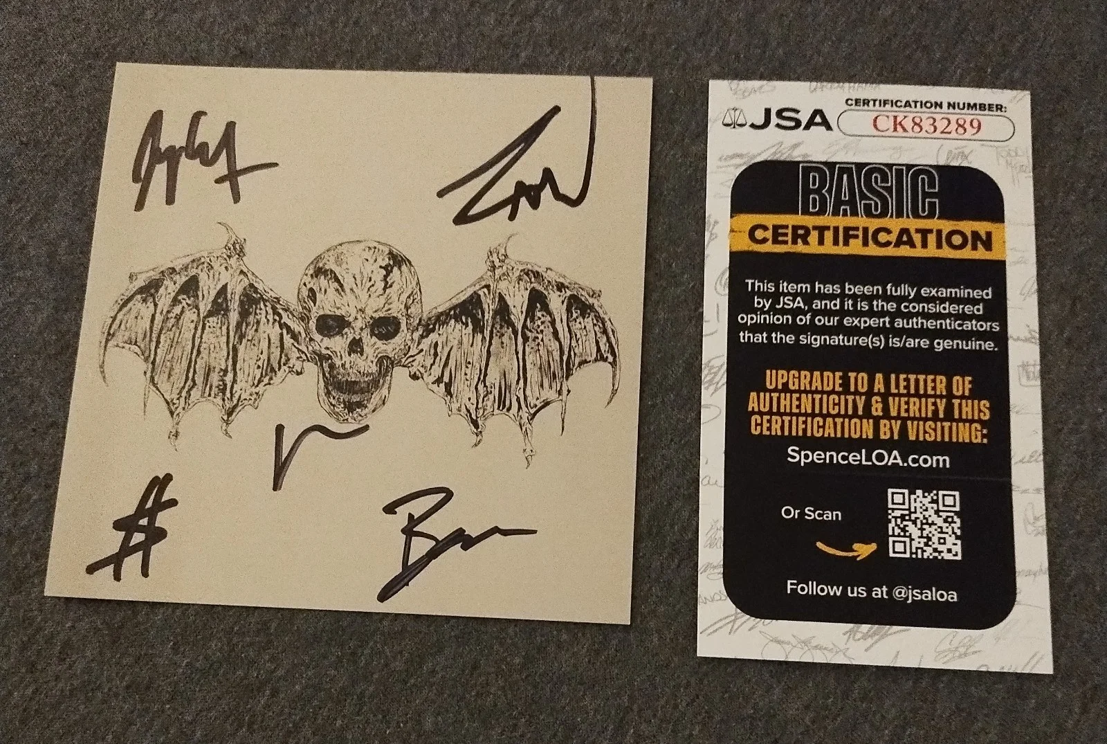 AVENGE SEVENFOLD SIGNED LIFE IS BUT A DREAM FRAMED GUITAR PICK CITY OF EVIL JSA, image 2